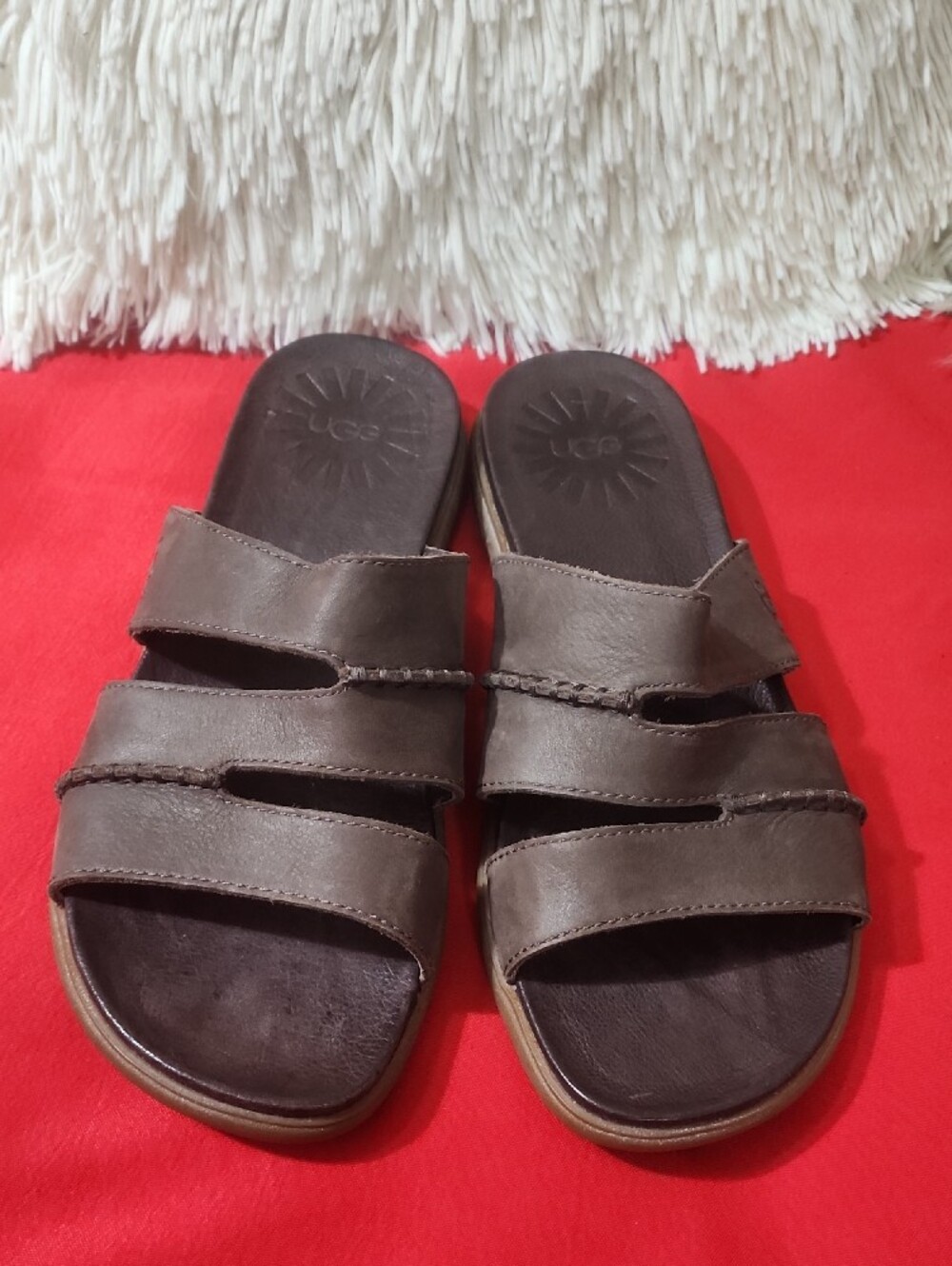 UGG Men Dark Brown Leather Slide Sandals